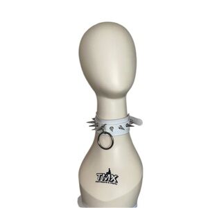 White Spiked Choker with Ring for men or women and placed the same one for women